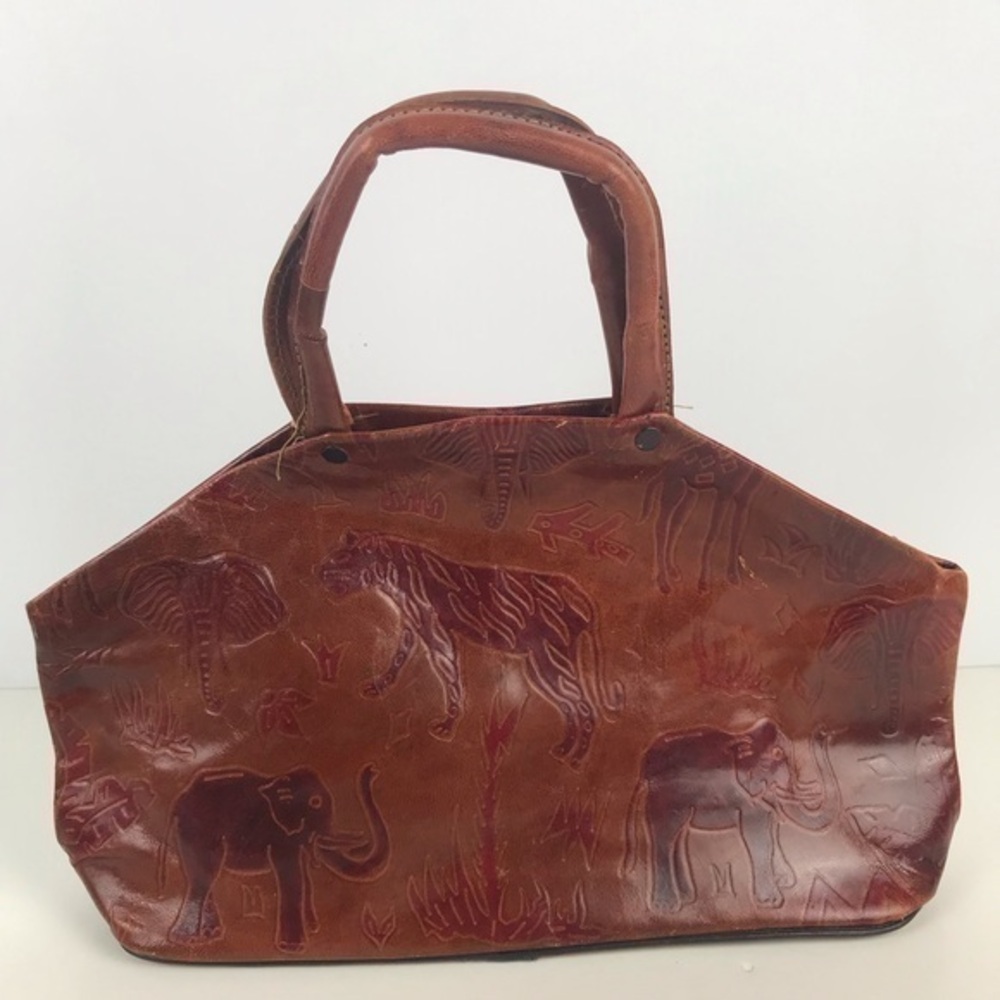 Ladies Leather Handbag With Embossed African Animals